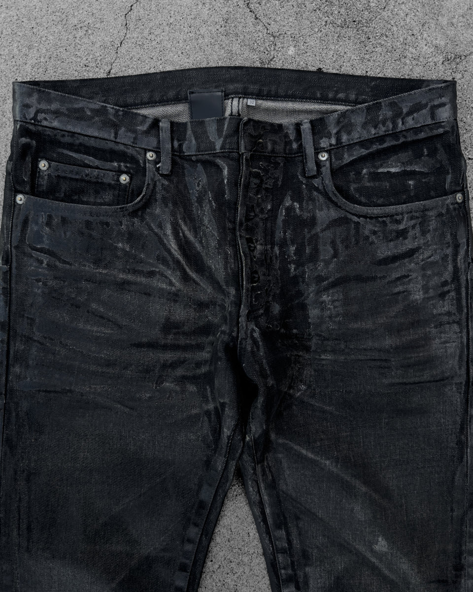 DIOR HOMME AW2003 'LUSTER' BLACK WAXED CLAW MARK SKINNY JEANS