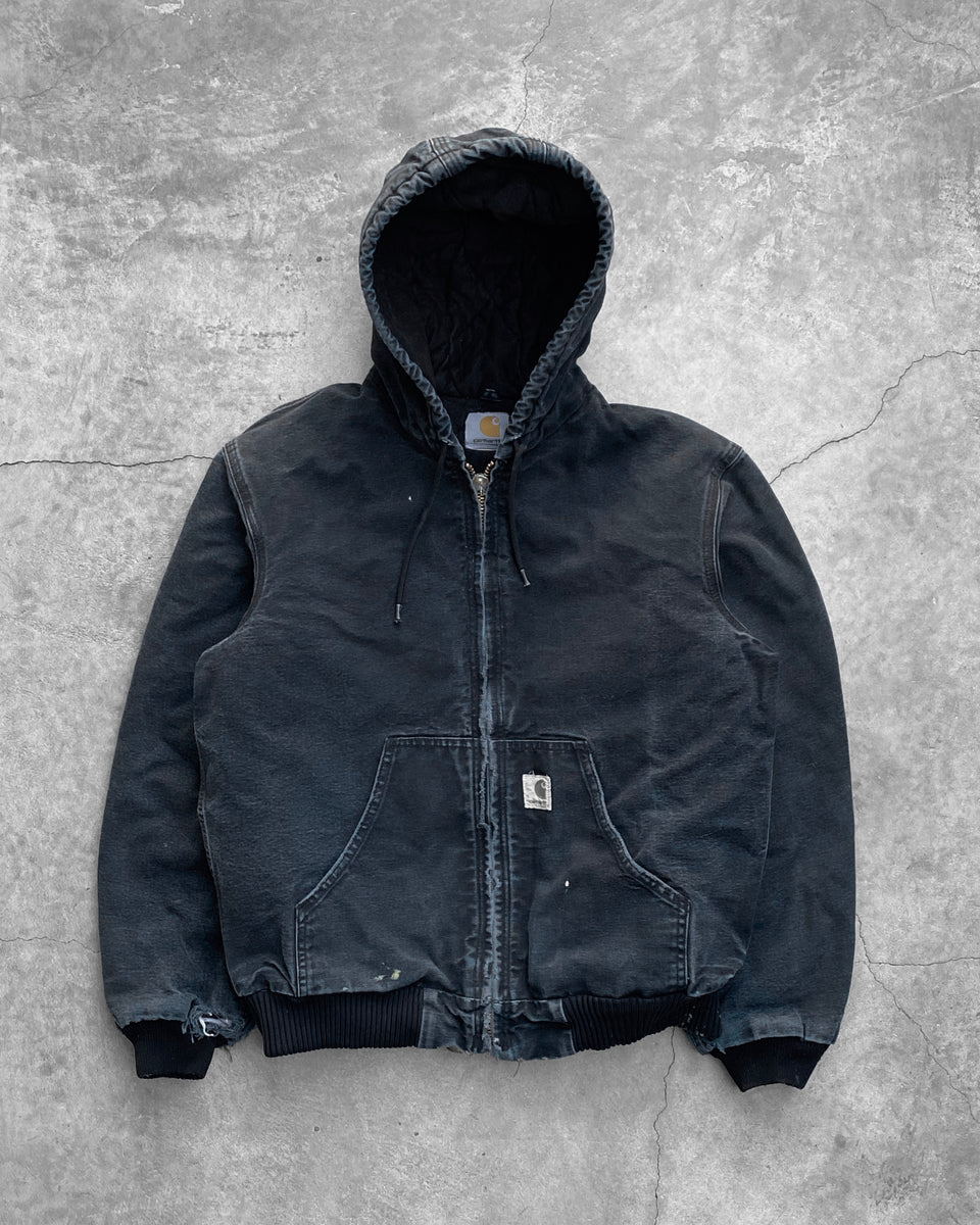 Carhartt Sun Faded Black Hooded Work Jacket - 1990s