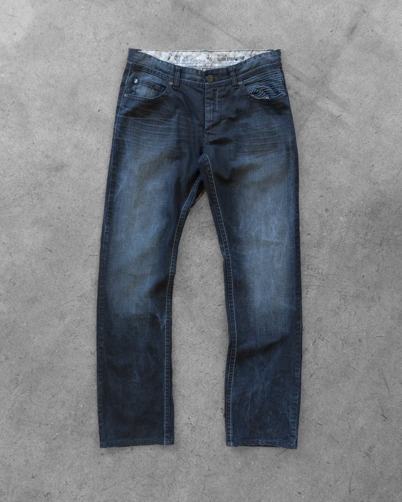 Faded Blue Black Bootcut Jeans