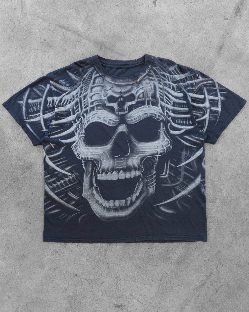 Faded Black AOP Skull Tee - 2000s