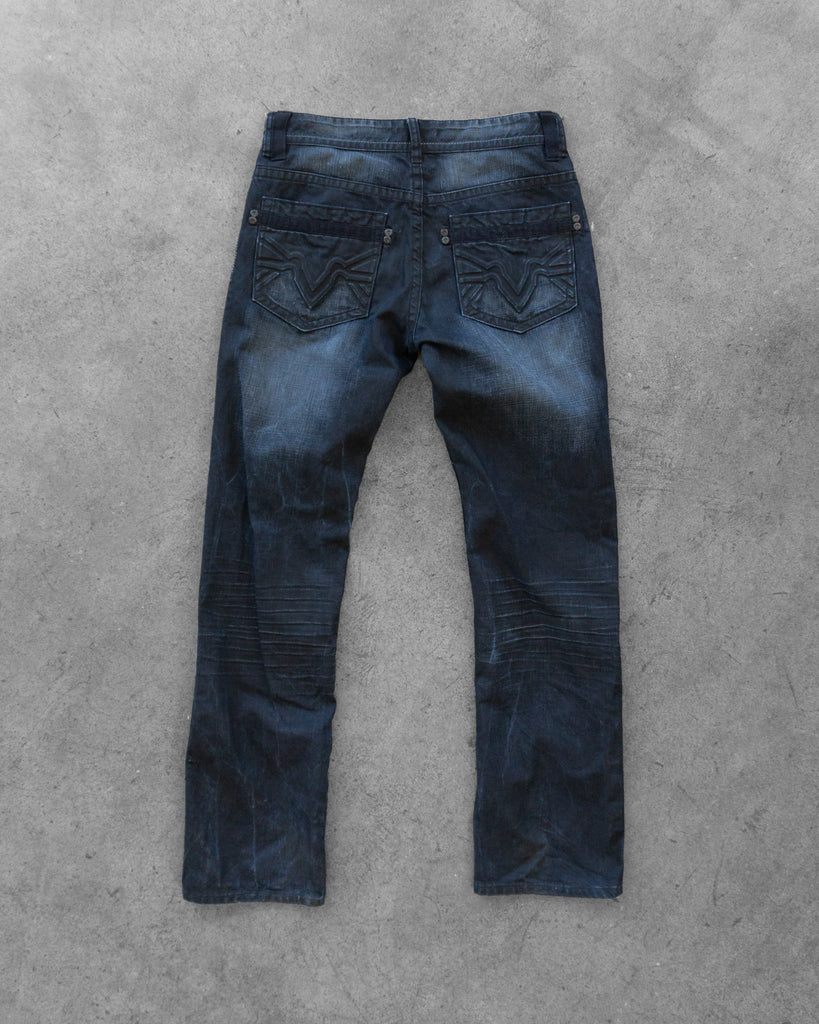 Faded Blue Black Bootcut Jeans