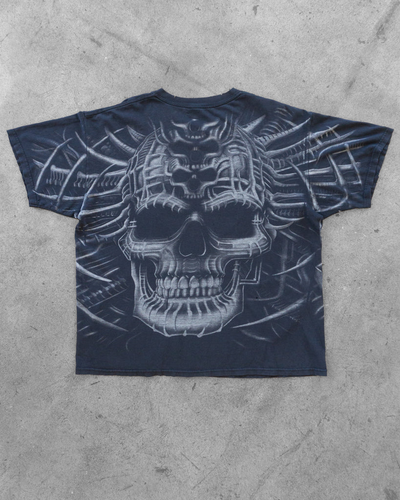 Faded Black AOP Skull Tee - 2000s