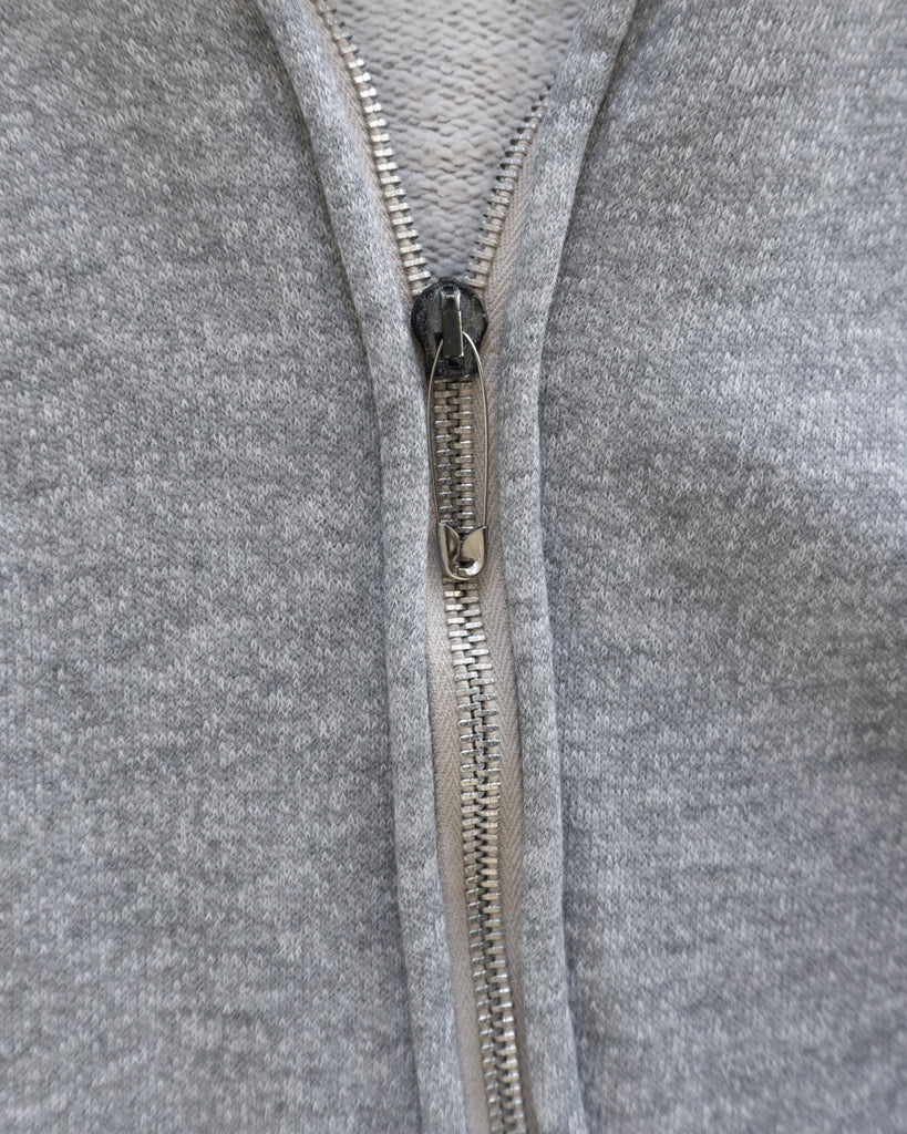 Distressed Grey Hooded Zip-Up Sweatshirt - 1980s - detail