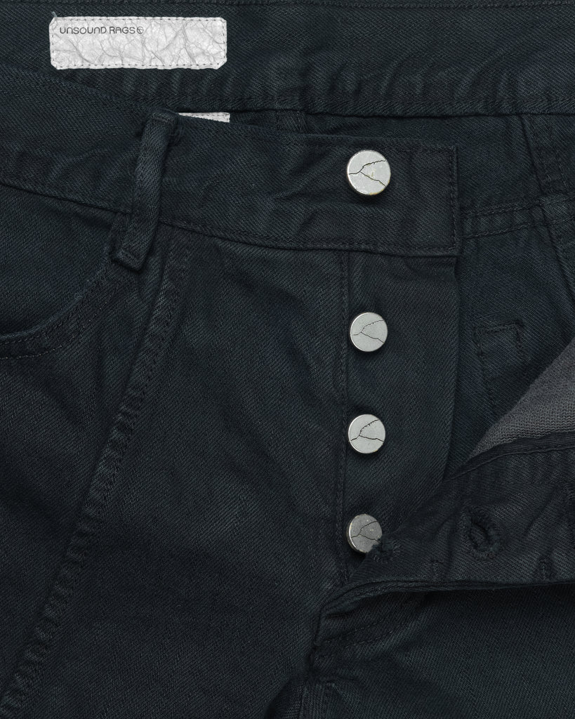 Unsound Q Cut Overdyed Black Selvage Denim Jeans Button Fly