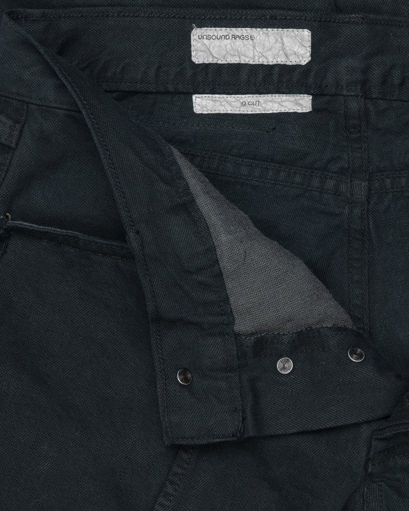 Unsound Q Cut Overdyed Black Selvage Denim Jeans Tags