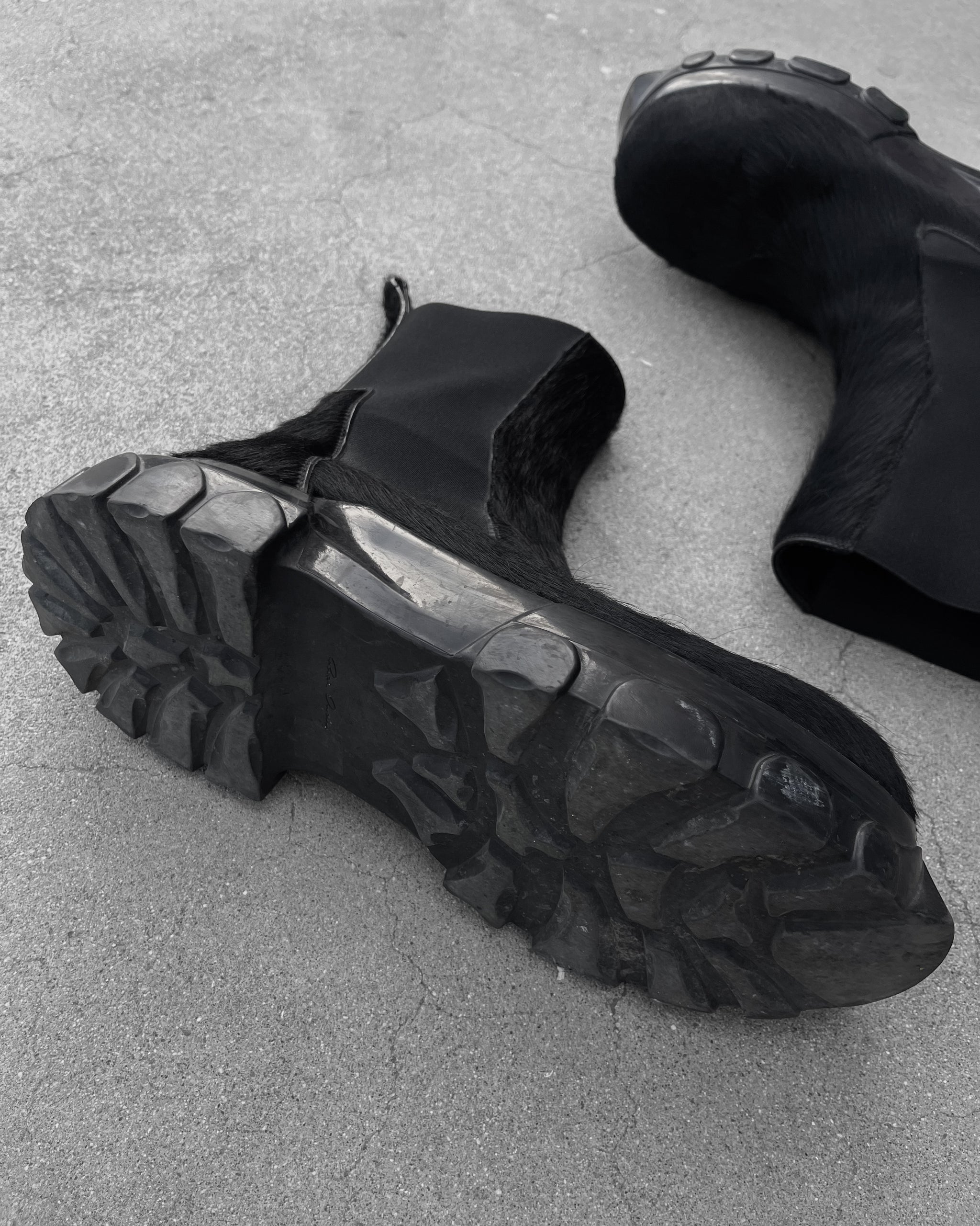 RICK OWENS FW2021 GETHSEMANE PONY HAIR BOZO TRACTOR BOOTS 