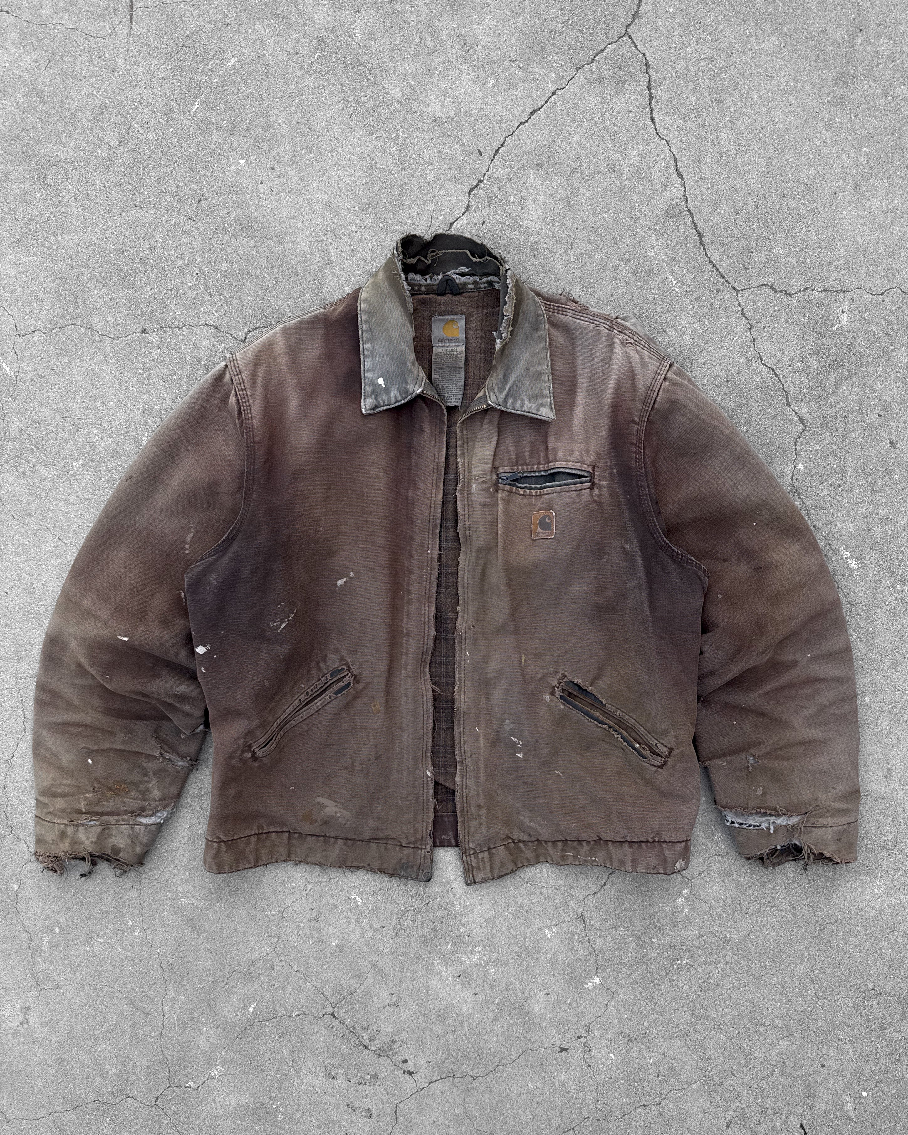 1990S CARHARTT SUN FADED & THRASHED DETROIT JACKET – UNSOUND RAGS