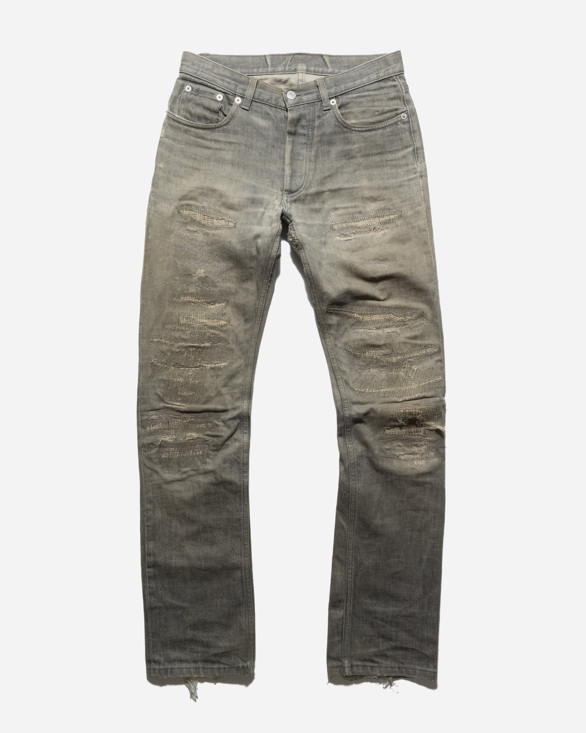 HELMUT LANG 1990S ITALIAN CUT GREY REPAIRED CRASH DENIM – UNSOUND RAGS
