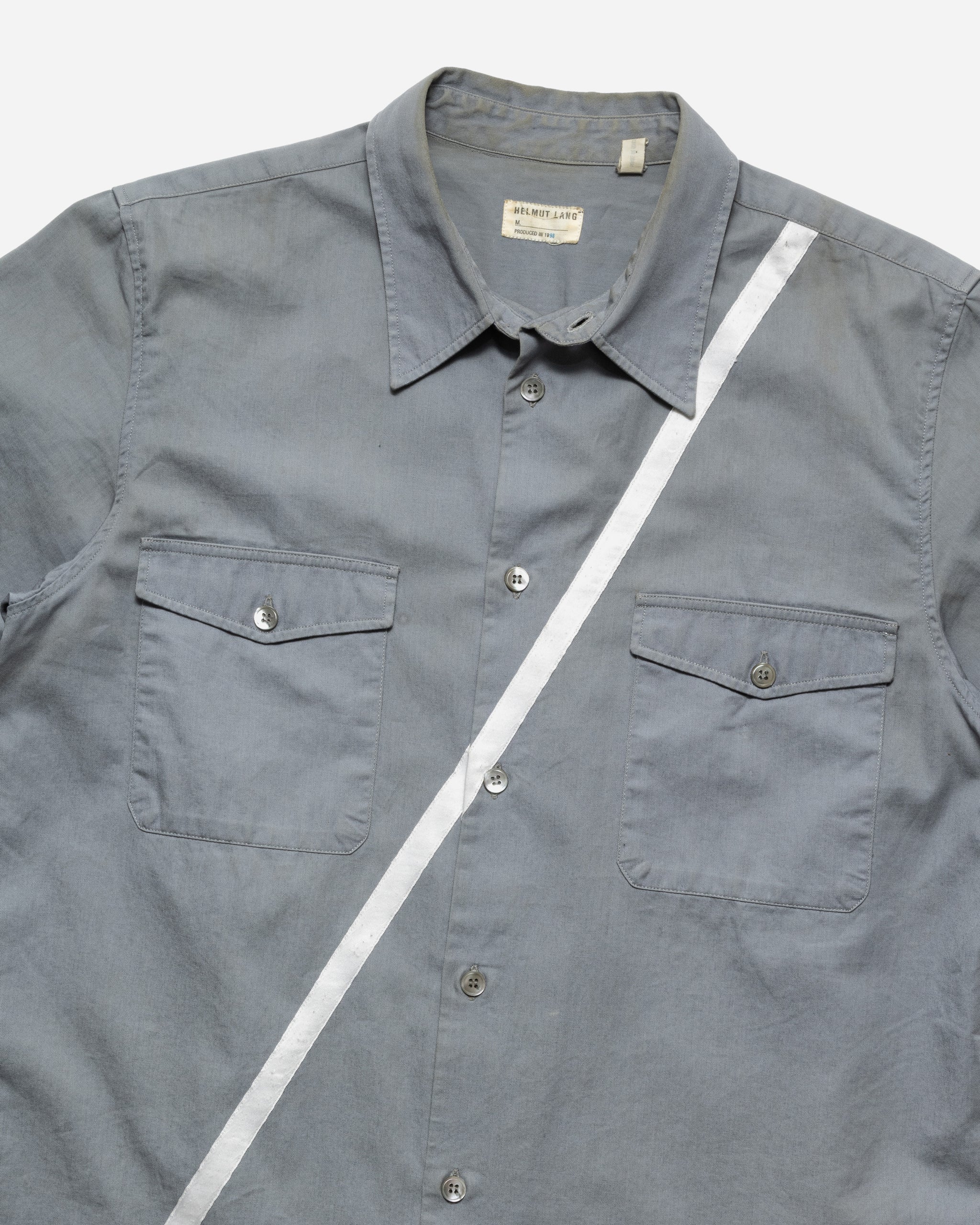 HELMUT LANG JEANS 1998 SATIN STRIPED SHORT SLEEVE WORK SHIRT