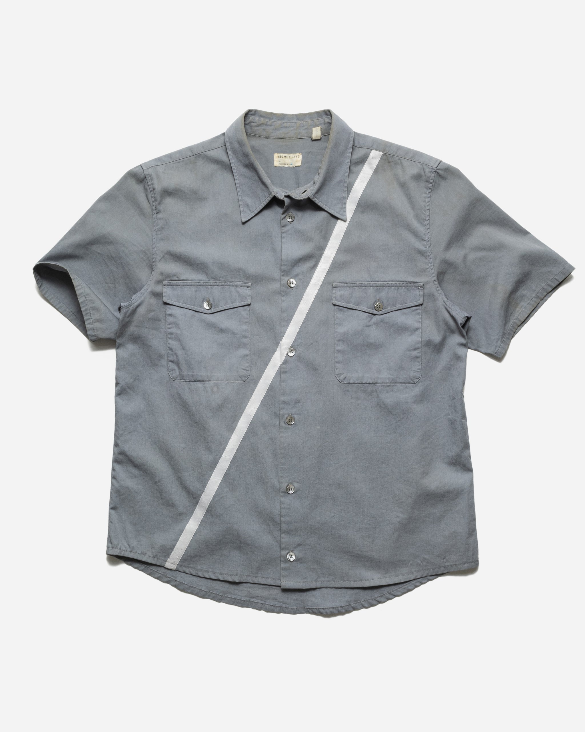 HELMUT LANG JEANS 1998 SATIN STRIPED SHORT SLEEVE WORK SHIRT