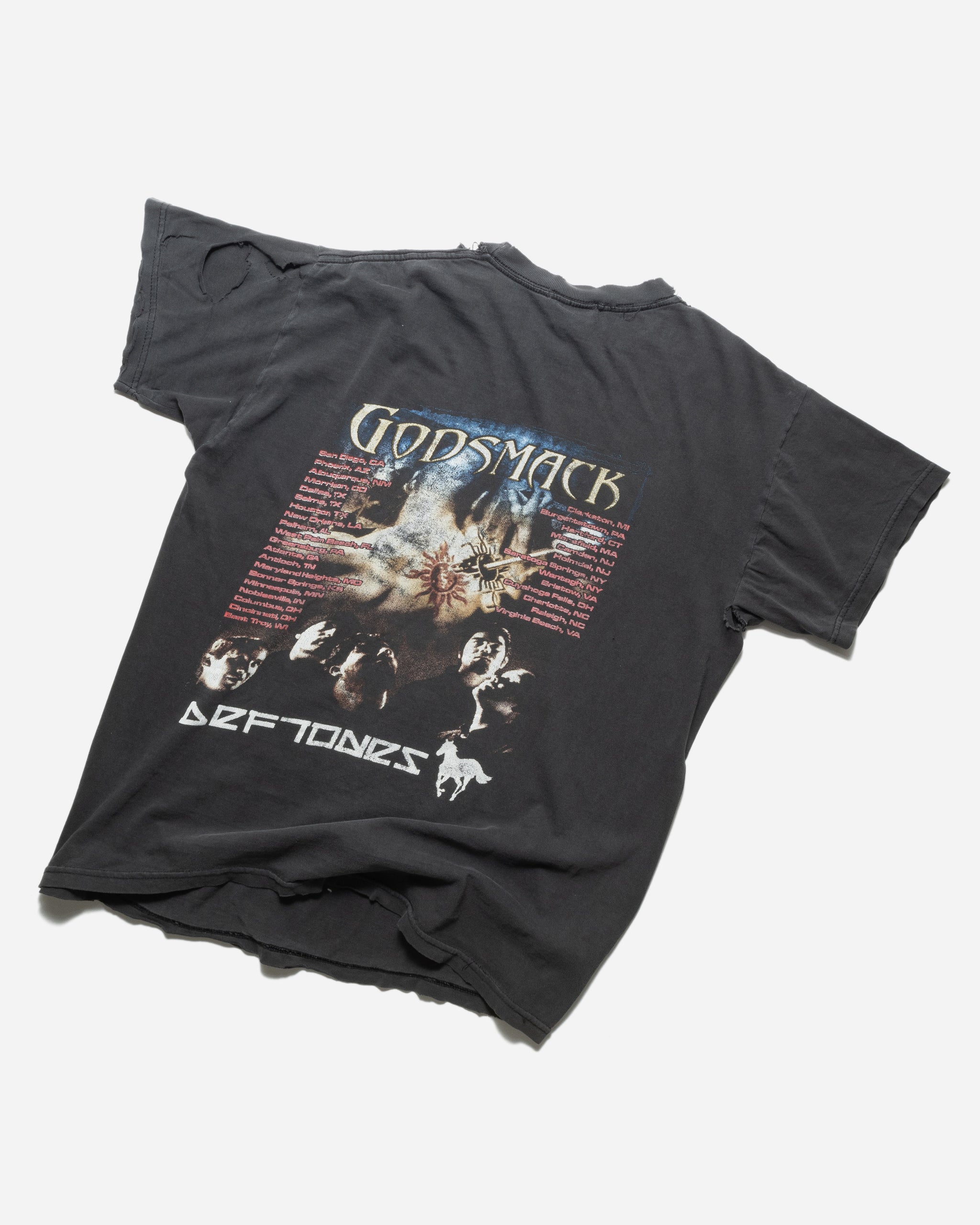 VINTAGE 2000S DEFTONES GODSMACK DISTRESSED FADED BLACK BOOTLEG 