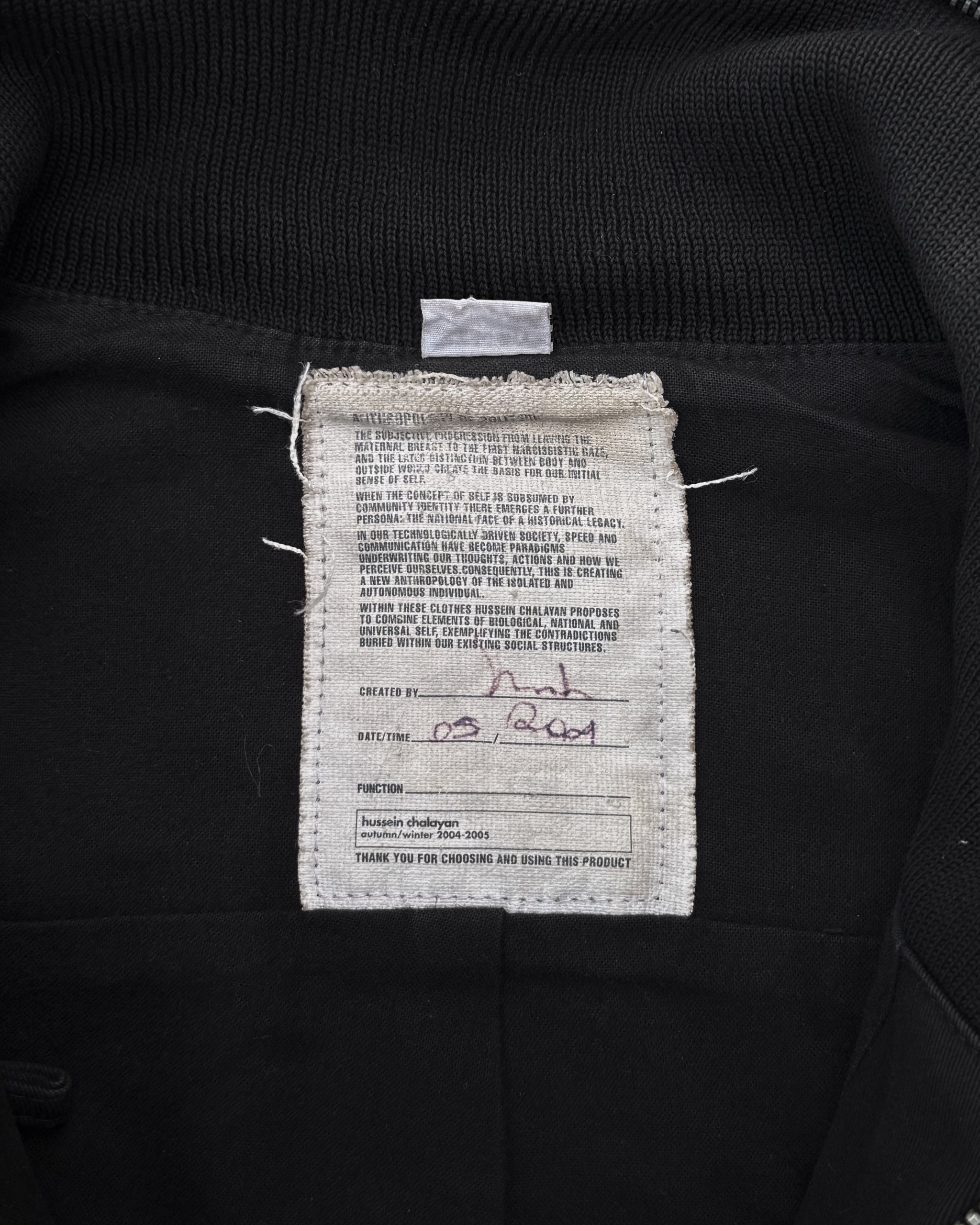HUSSEIN CHALAYAN AW2004 'ANTHROPOLOGY OF SOLITUDE' BLACK WALKMAN