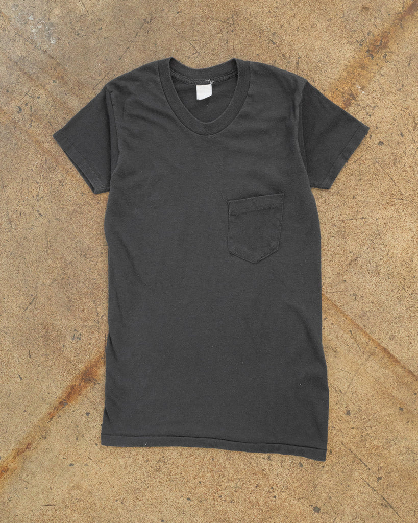 Single Stitched Black Blank Pocket Tee - 1980s front photo