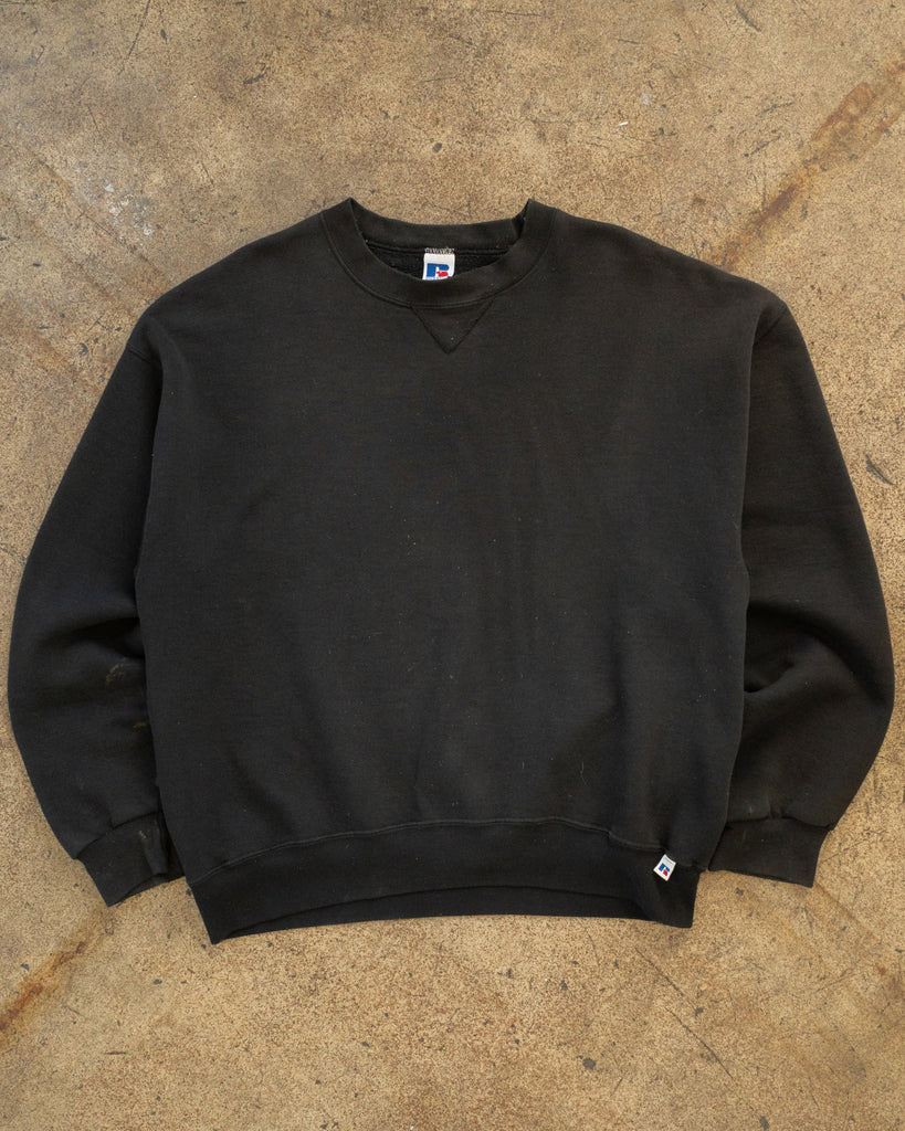 Russell Sun Faded Black Crewneck Sweatshirt - 1990s FRONT PHOTO
