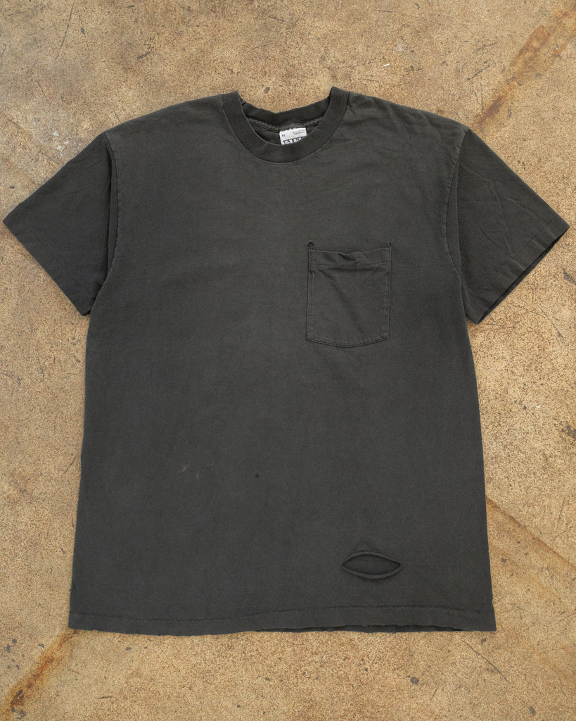  fSingle Stitched Faded Black Blank Pocket Tee - 1990s front photo