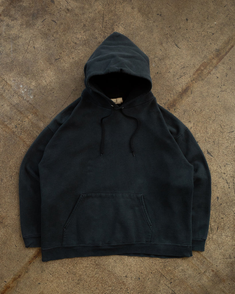Blue Black Blank Boxy Hooded Sweatshirt - 1990s FRONT PHOTO