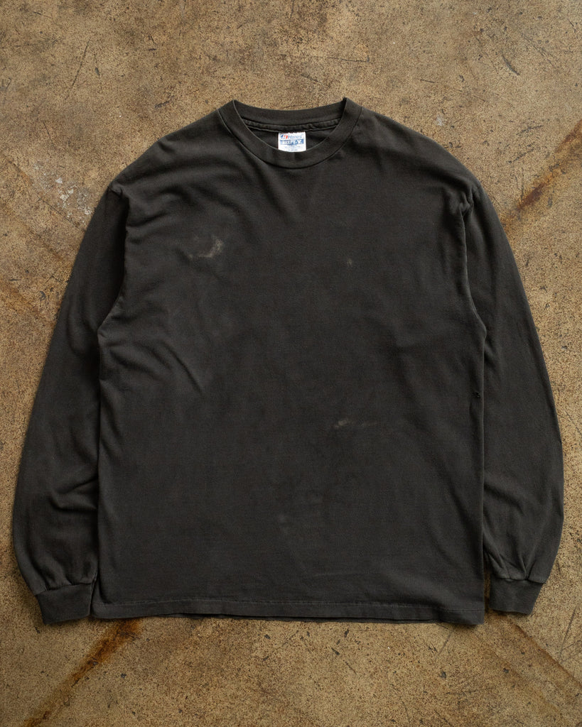 Hanes Beefy Charcoal Long-Sleeve Tee - 1990s FRONT PHOTO