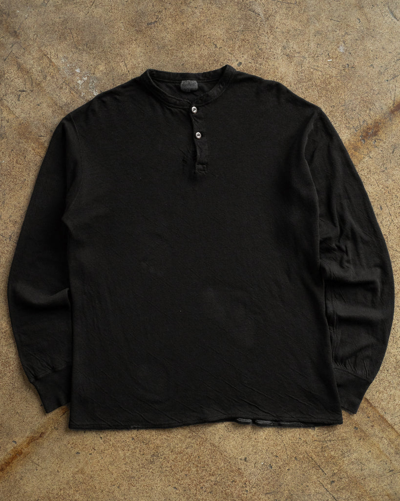 Over-Dyed Black Henley Long-Sleeve Tee - 1990s FRONT PHOTO