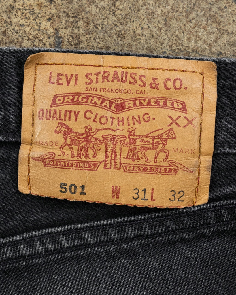 Levi's 501 Faded Charcoal Distressed Jeans - 1990s TAG PHOTO