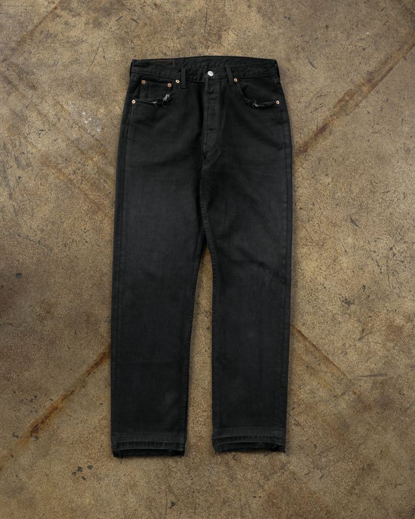 Levi's 501 Blue Black Distressed Jeans - 1990s FRONT PHOTO