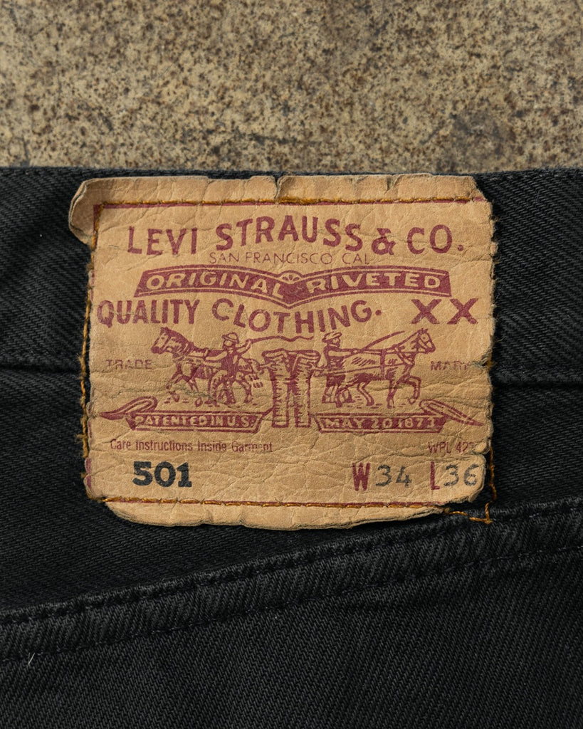 Levi's 501 Blue Black Distressed Jeans - 1990s TAG PHOTO