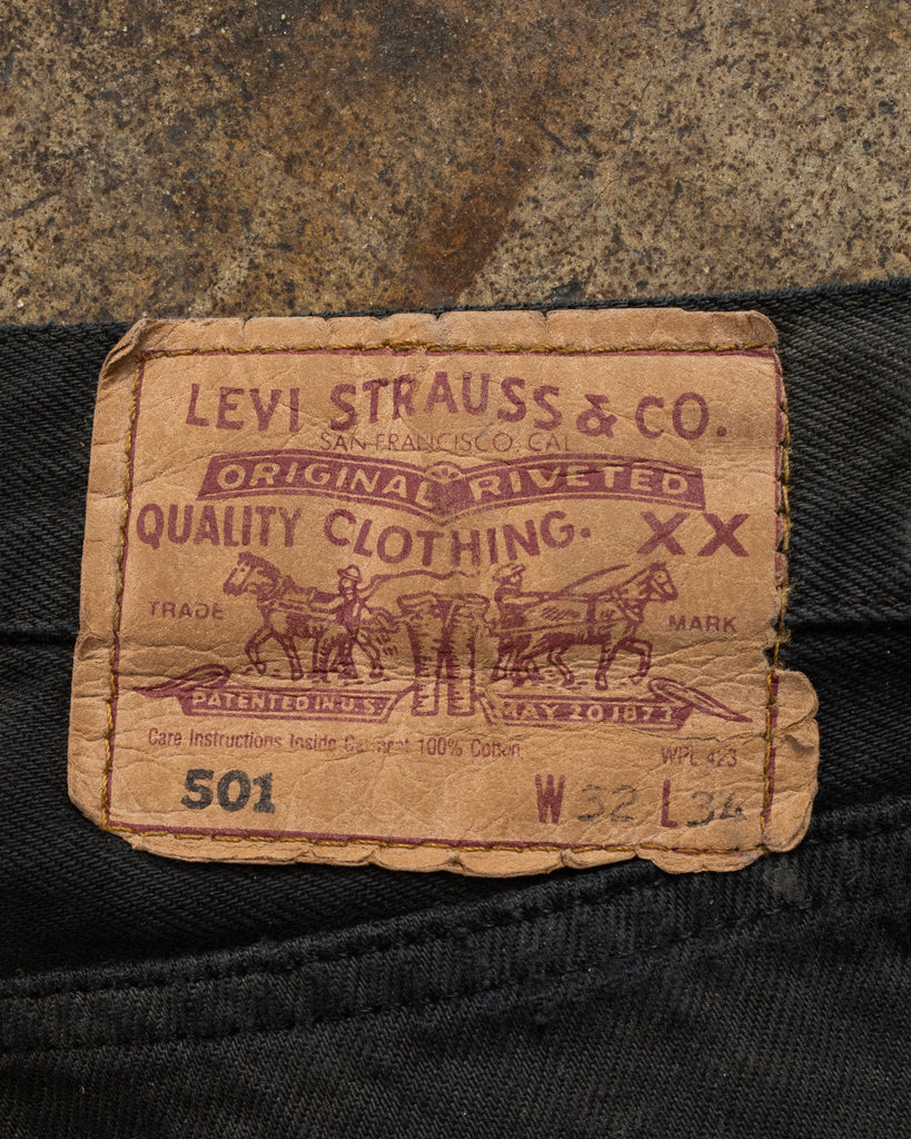 Levi's 501 Sun Faded Blue Black Jeans - 1990s - detail