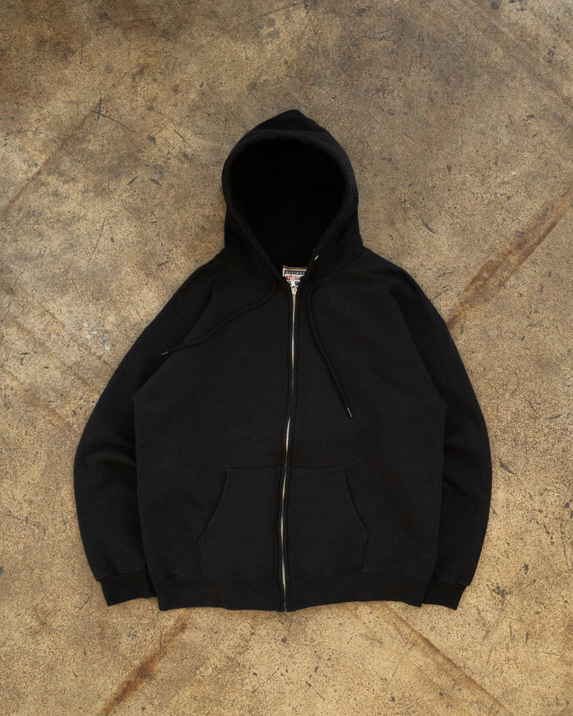 Black Blank Zip-Up Hooded Sweatshirt - 1990s