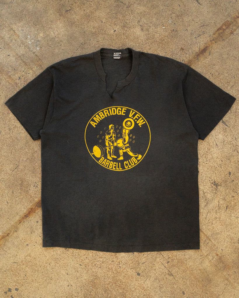 Single Stitched "Ambridge Barbell Club" Slashed Tee - 1990s