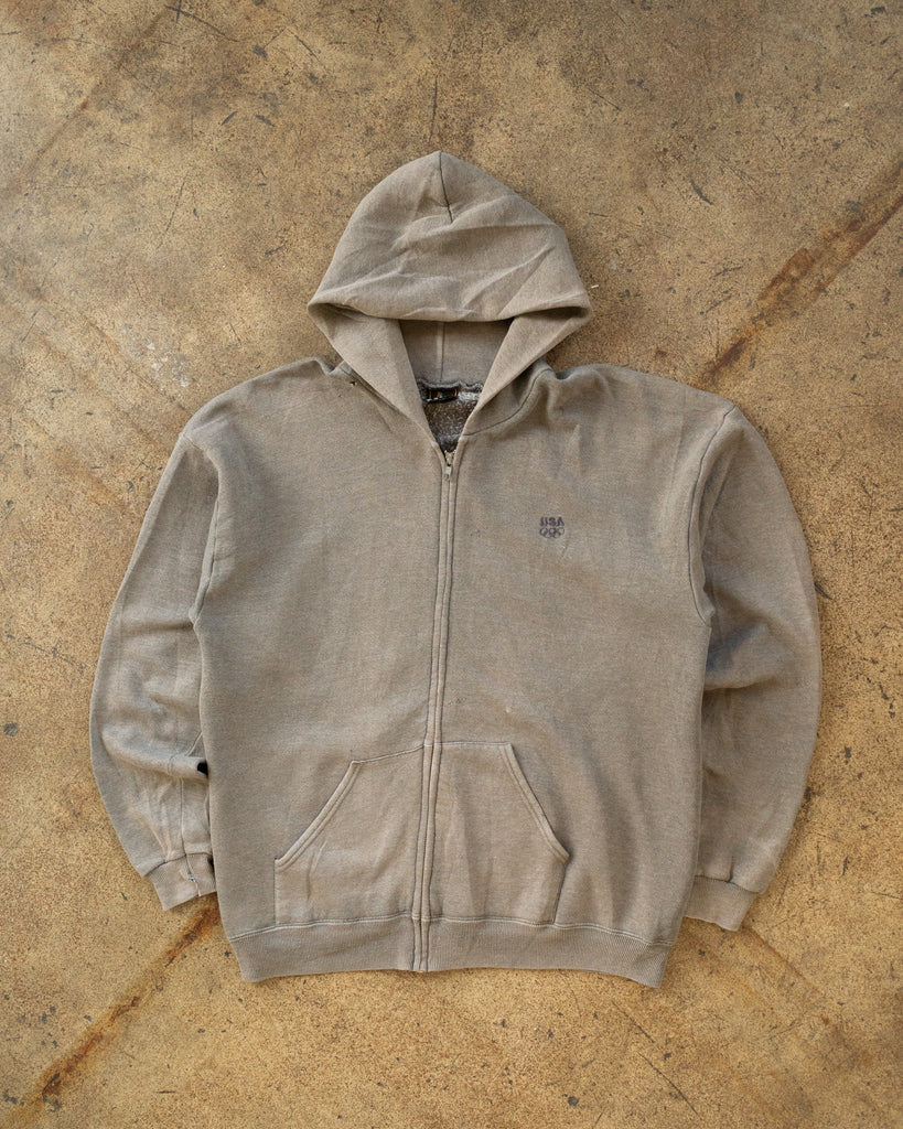 Sun Faded Grey "USA" Zip-Up Hooded Sweatshirt - 1990s front photo