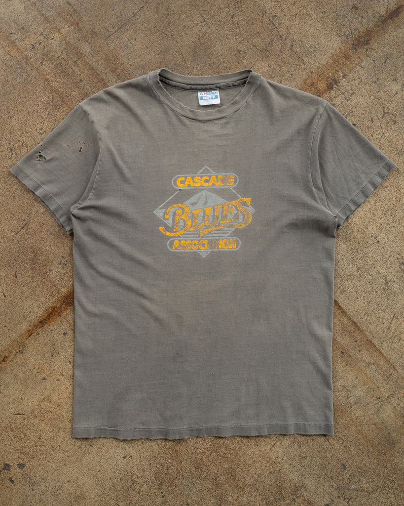 Single Stitched Sun Faded & Distressed "Cascade Blues" Tee - 1990s
