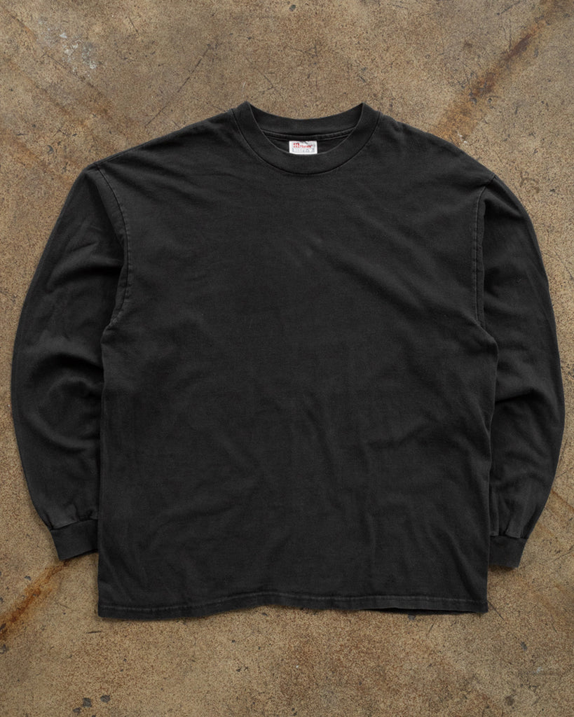 Hanes Beefy Faded Black Long-Sleeve Boxy Tee - 1990s