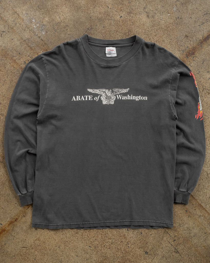 Hanes Beefy Faded Charcoal "Abate Of Washington" Long-Sleeve Tee - 1990s