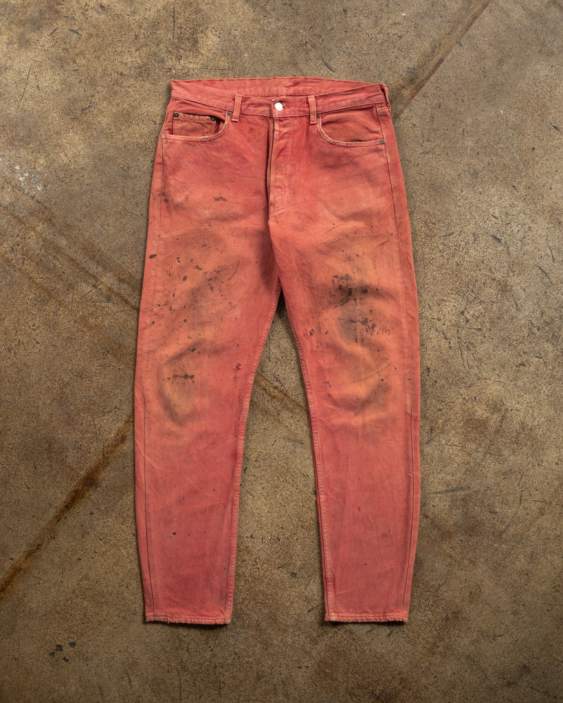 Levi's 501 Sun Faded Red Painted & Repaired Jeans - 1990s