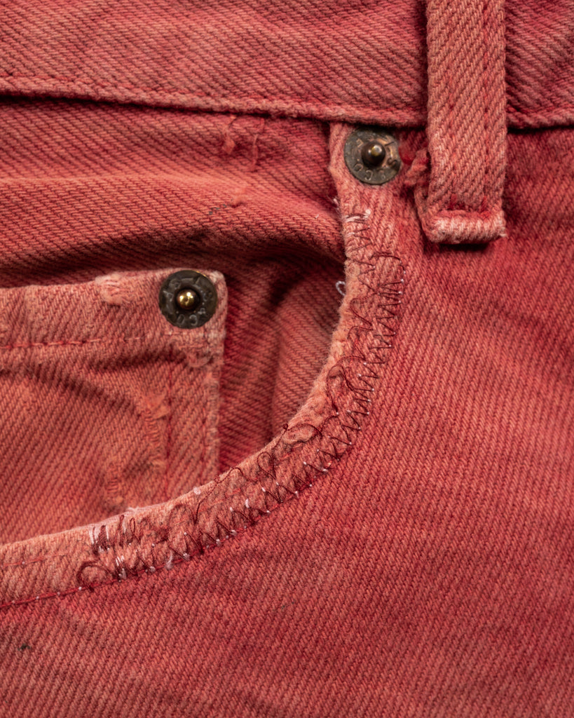 Levi's 501 Sun Faded Red Painted & Repaired Jeans - 1990s - detail