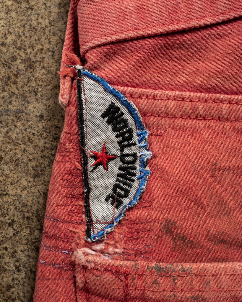 Levi's 501 Sun Faded Red Painted & Repaired Jeans - 1990s - detail