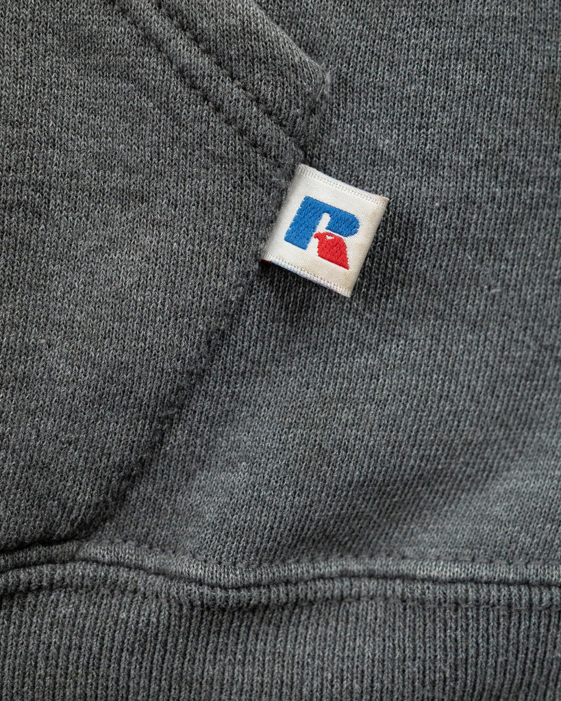 Russell Faded Charcoal Hooded Sweatshirt - 1990s - detail