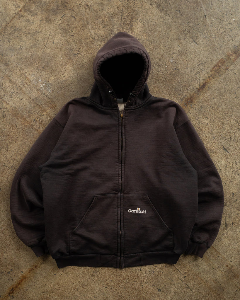 Carhartt Faded Black Lined Zip Up Hooded Sweatshirt - 1990s