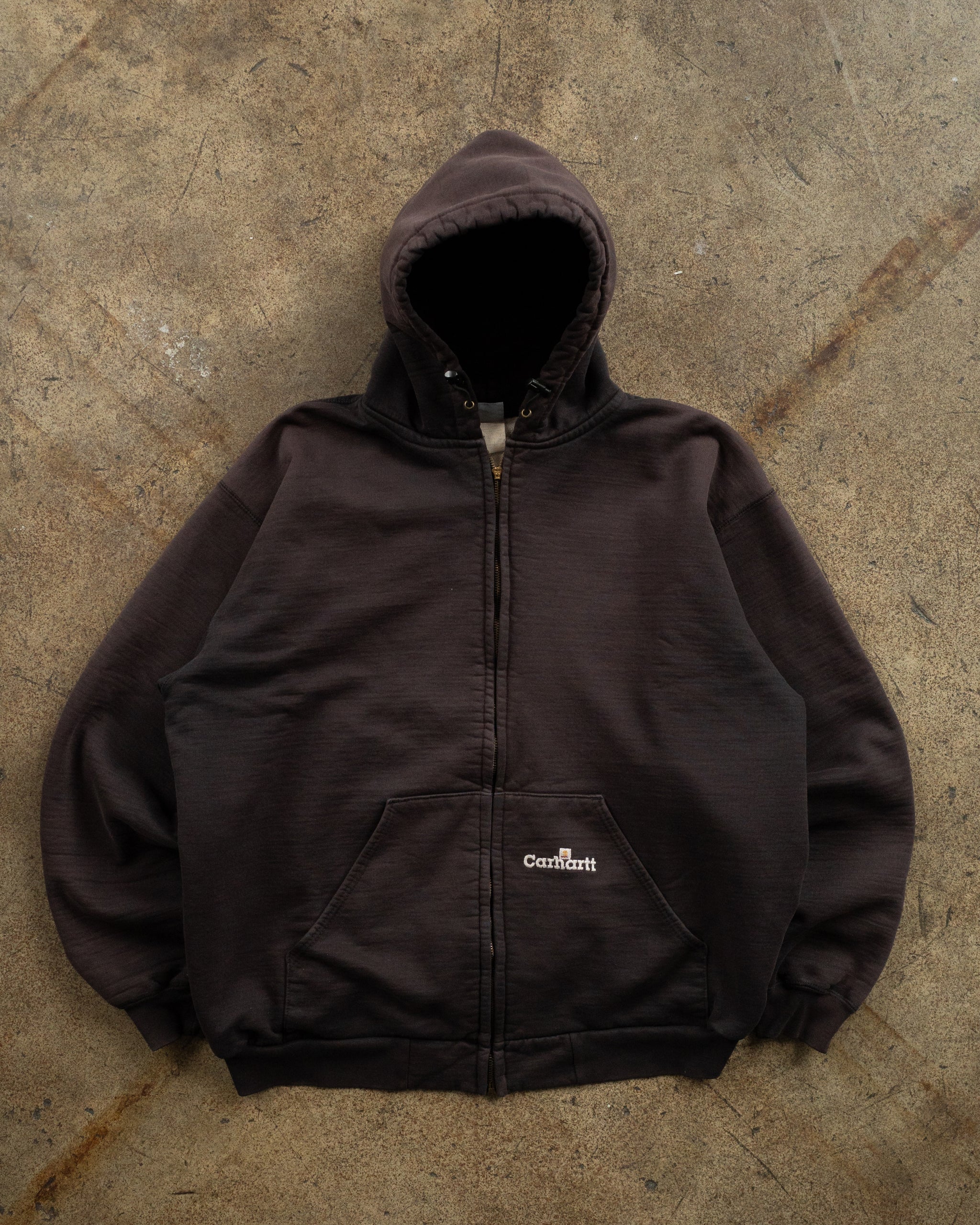 Carhartt Faded Black Lined Zip Up Hooded Sweatshirt - 1990s