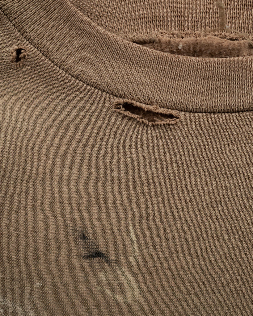 Sun Faded Brown Painted & Distressed Crewneck Sweatshirt - 1990s DETAIL PHOTO