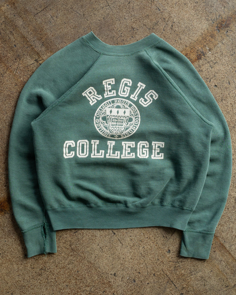 "Regis College" Faded Green Raglan Sweatshirt - 1960s