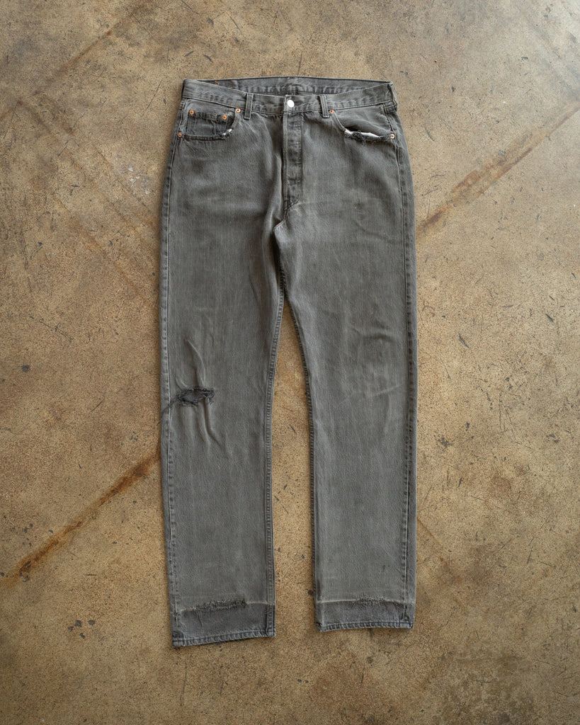 Levi's 501 Faded Grey Distressed Baggy Jeans - 1990s FRONT PHOTO