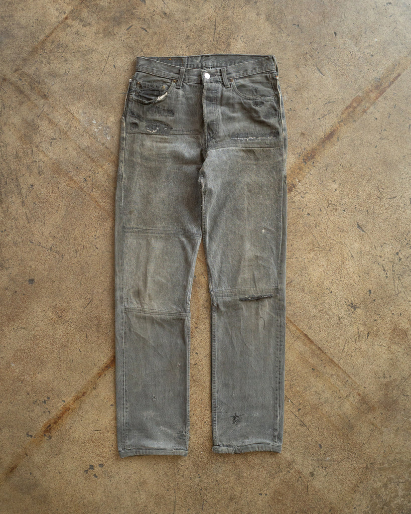 Levi's 501 Grey Distressed & Repaired Jeans - 1990s FRONT PHOTO