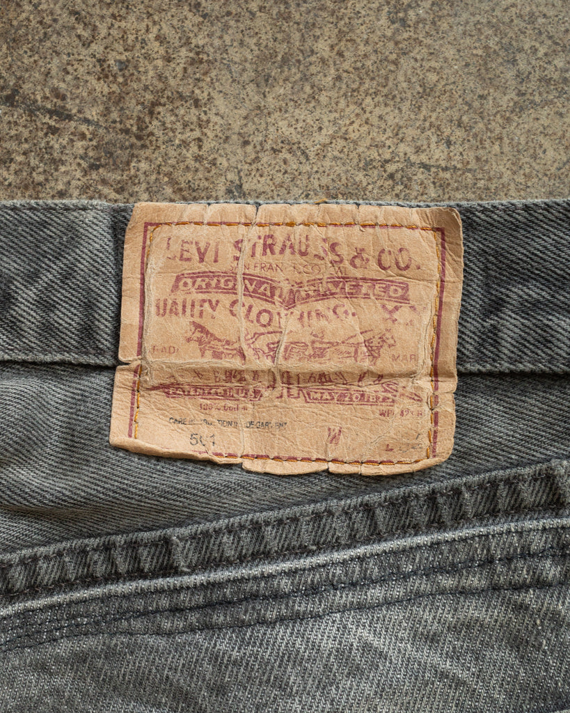Levi's 501 Grey Distressed & Repaired Jeans - 1990s TAG PHOTO