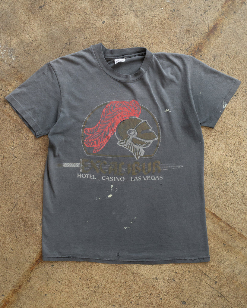 Sun Faded "Excalibur" Distressed Painted Tee - 1990s FRONT PHOTO