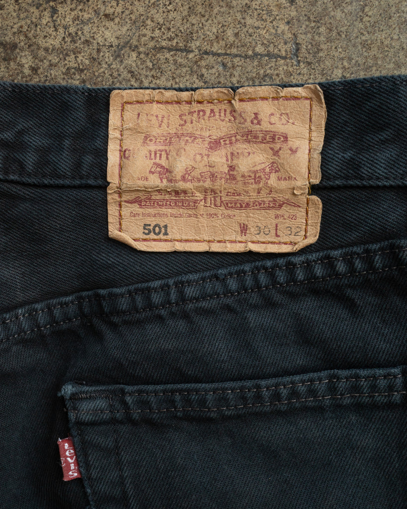 Levi's 501 Blue Black Repaired Jeans - 1990s TAG PHOTO