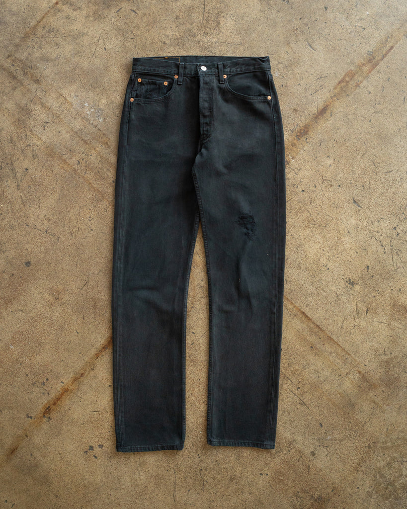 Levi's 501 Blue Black Distressed Jeans - 1990s FRONT PHOTO