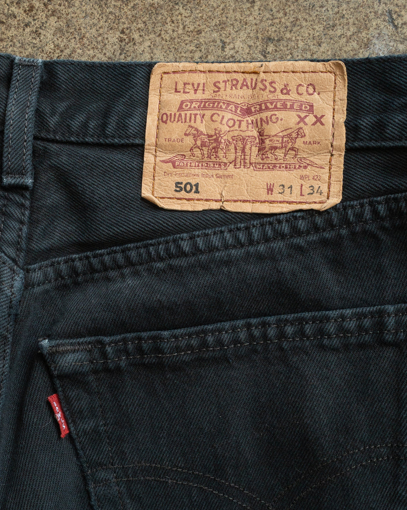 Levi's 501 Blue Black Distressed Jeans - 1990s TAG PHOTO