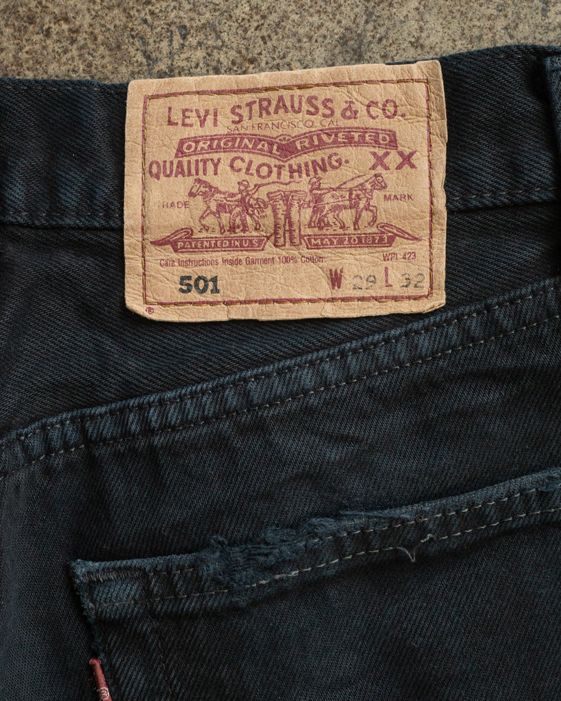 Levi's 501 Sun Faded Black Distressed Jeans - 1990s TAG PHOTO
