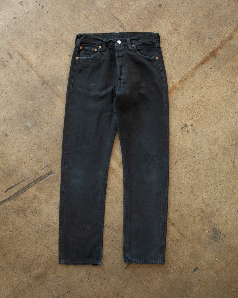 Levi's 501 Blue Black Repaired Jeans - 1990s FRONT PHOTO