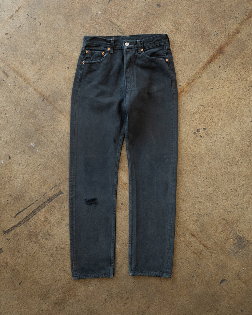 Levi's 501 Blue Black Distressed Jeans - 1990s FRONT PHOTO